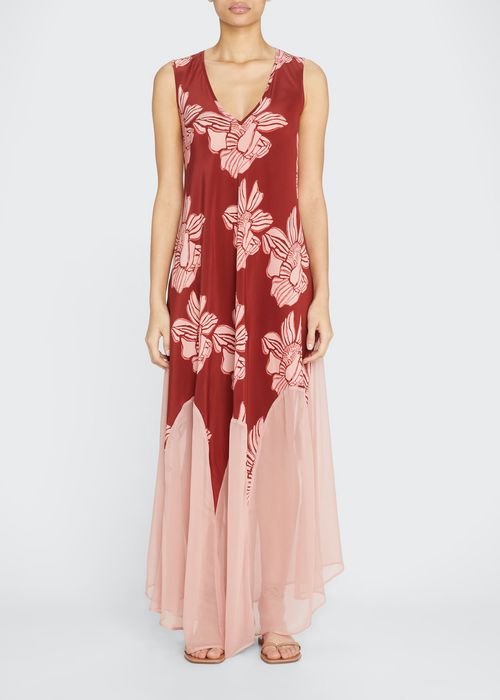 Margaux Paneled Long Floral Silk Dress