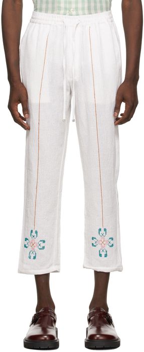 HARAGO Off-White Open Woven Cotton Floral Trousers