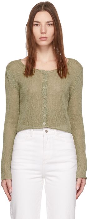 AMOMENTO Green Linen Cropped Cardigan