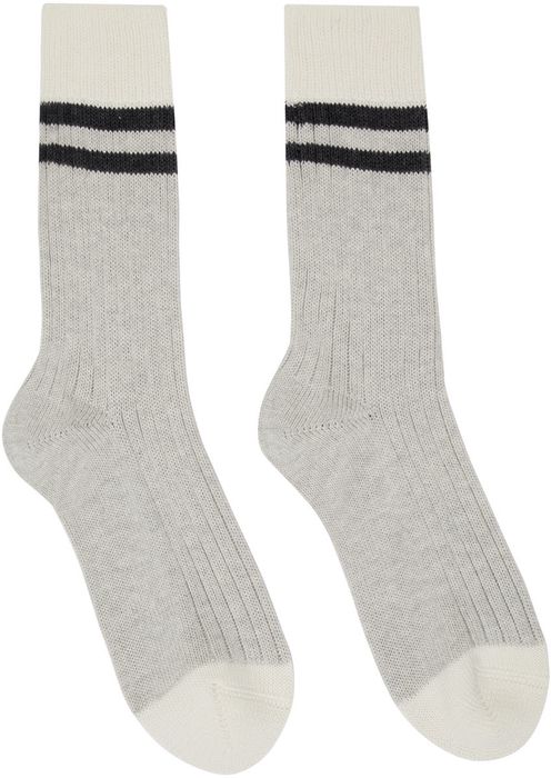Brunello Cucinelli Grey & Off-White Cotton Socks