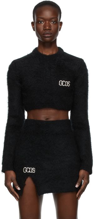 GCDS Black Mohair Cropped Sweater