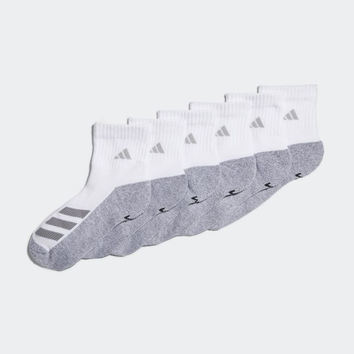 Cushioned Angle Stripe Quarter Socks 6 Pairs White