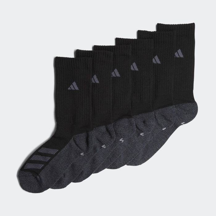 Cushioned Angle Stripe Crew Socks 6 Pairs Black