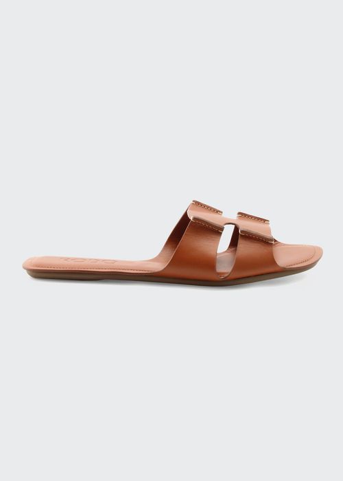 Leather Flat Slide Sandals
