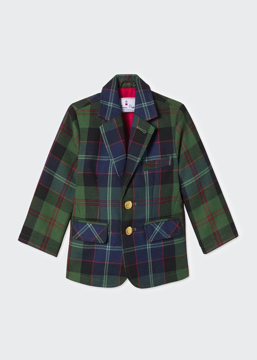 Boy's Everett Plaid Wool Blazer, Size XS-XL