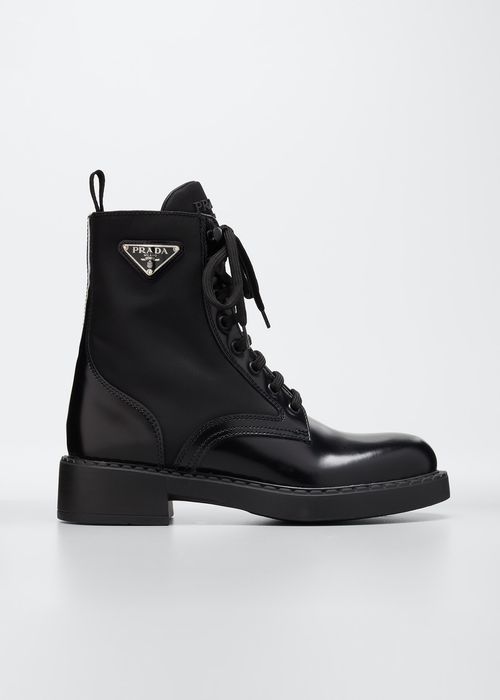 Leather Nylon Lace-Up Combat Boots