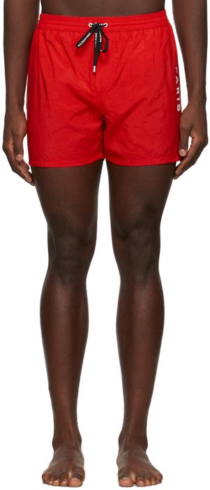 Balmain Red Logo Swim Shorts