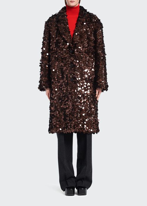 Sequin-Embroidered Oversized Long Coat