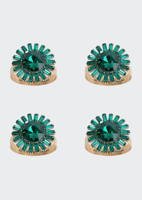 Glass Gem Skinny Napkin Rings - Emerald, Set of 4
