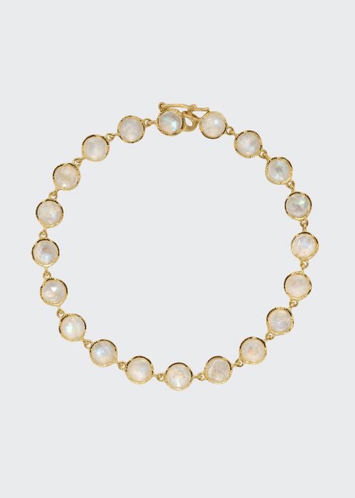 18k Yellow Gold Moonstone Bracelet, 7"L