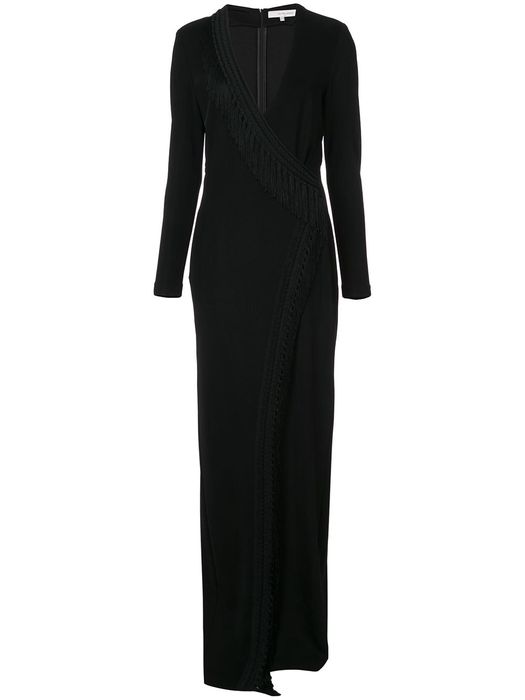 Galvan long-sleeve fringed wrap dress - Black