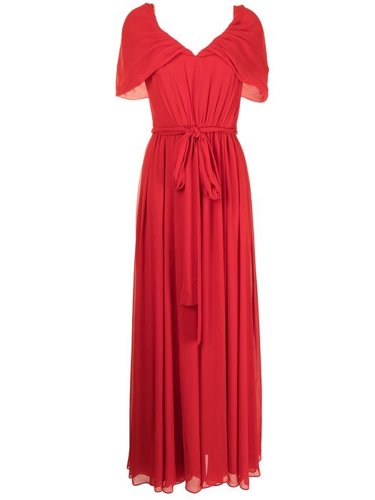Badgley Mischka pleated V-neck gown - Red