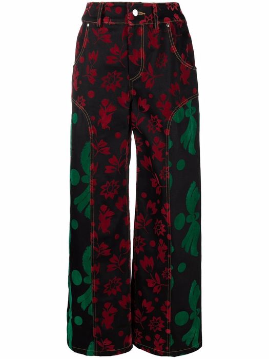 Chopova Lowena floral print wide leg trousers - Red
