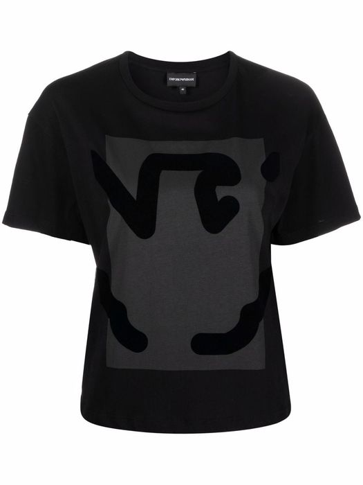 Emporio Armani abstract-print cotton T-Shirt - Black