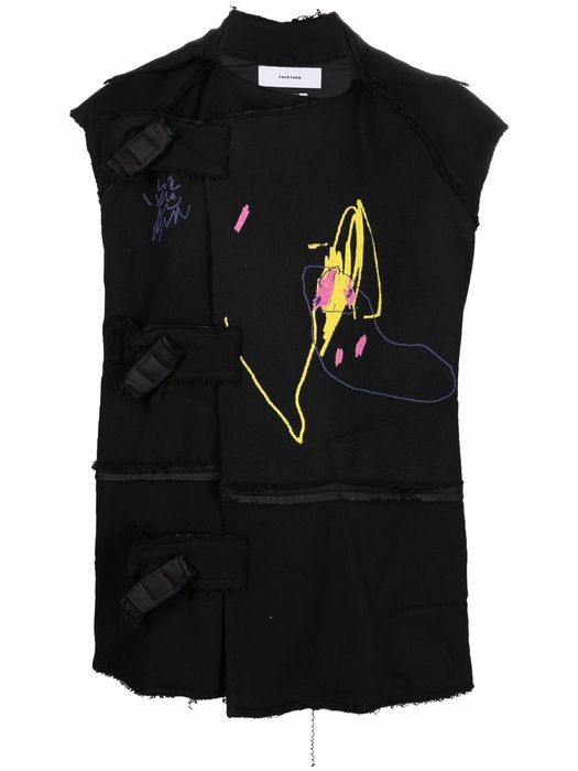 Facetasm drawing-print sleeveless jacket - Black