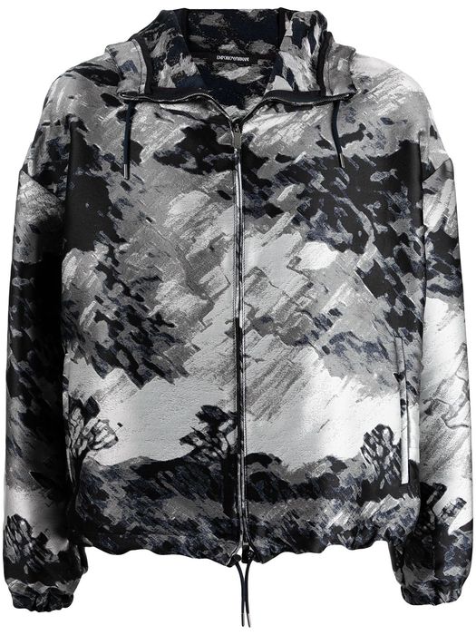 Emporio Armani abstract-pattern print hooded jacket - Black