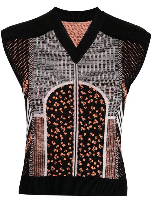 Mame Kurogouchi geometric knitted top - Black