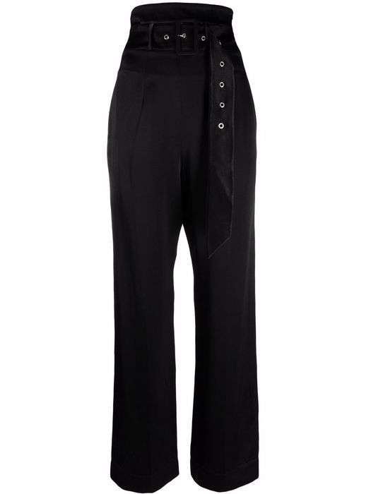 Materiel belted satin wide-leg trousers - Black