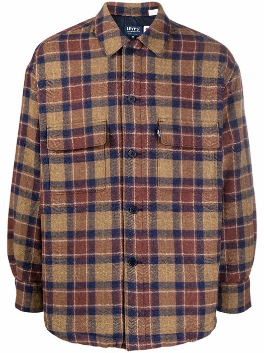 Levi's: Made & Crafted check-pattern shirt jacket - Brown