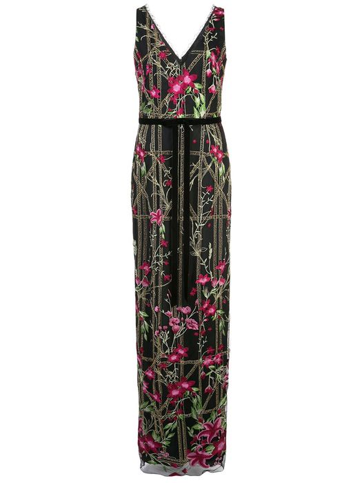 Marchesa Notte beaded embroidered long dress - Black