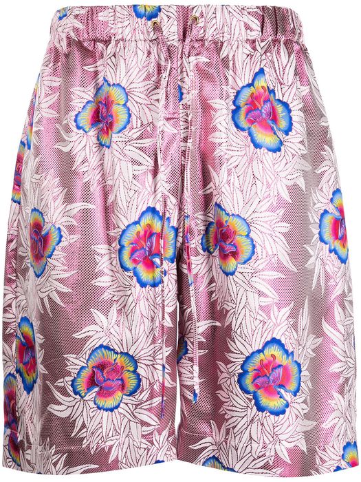 Edward Crutchley floral-print satin shorts - Pink