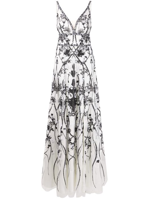 Marchesa Notte bead-embellished evening dress - White