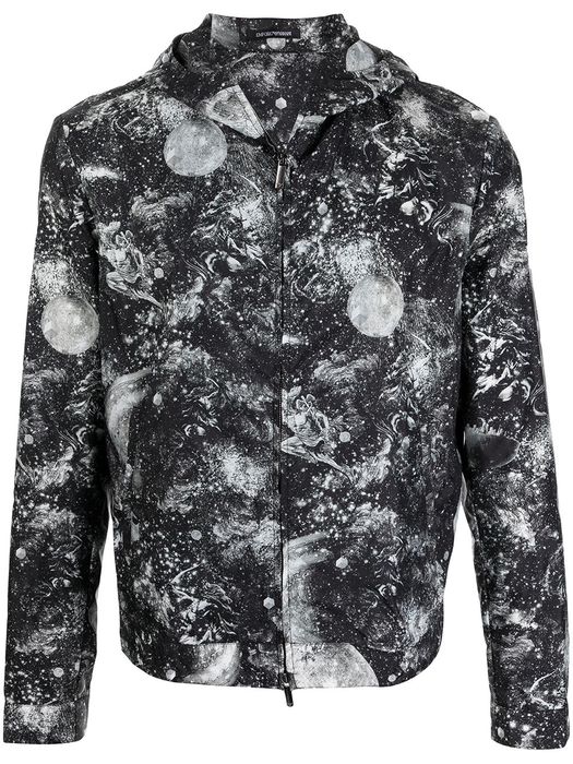 Emporio Armani abstract-print zip-hoodie - Black