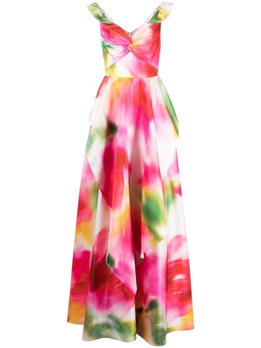 Marchesa Notte abstract-print off-shoulder dress - Multicolour
