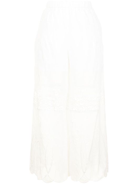 Mame Kurogouchi Botanical embroidery cotton-blend trousers - White
