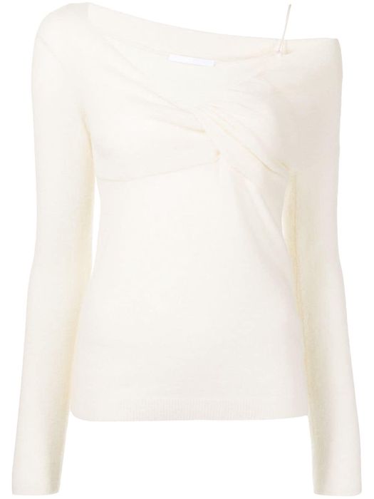 Helmut Lang asymmetric V-neck knitted top - White
