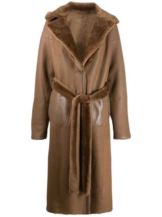 Liska fur-trimmed trench coat - Brown