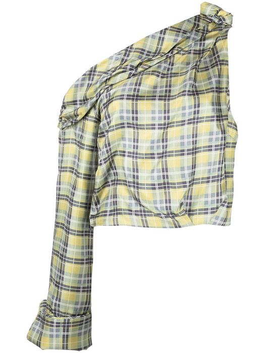 Hellessy checked one-shoulder blouse - Green