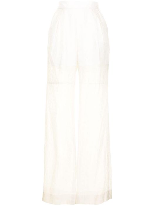 Mame Kurogouchi high-waist jacquard sheer trousers - White