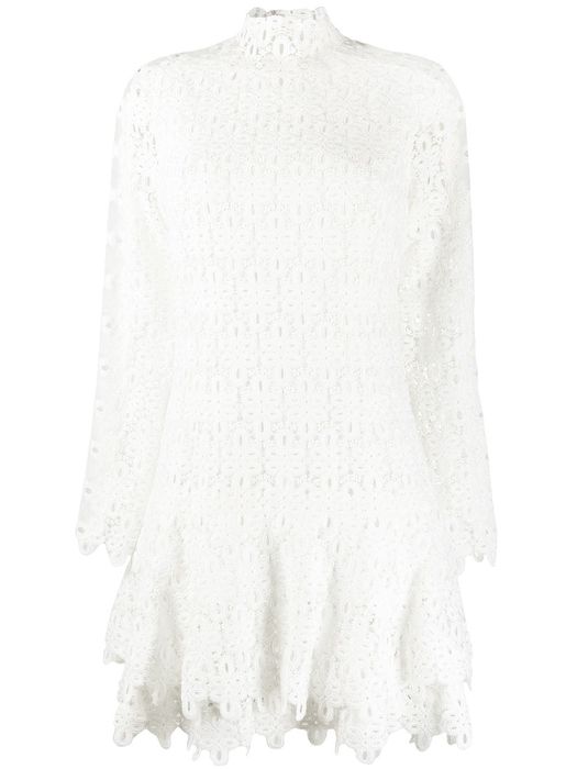 Jonathan Simkhai geometric-lace tiered mini dress - White
