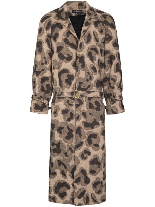 Edward Crutchley leopard print trench coat - Neutrals