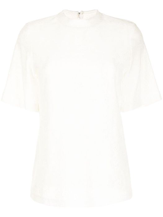 Mame Kurogouchi curtain lace jacquard T-shirt - White