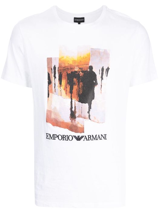 Emporio Armani abstract-print logo short-sleeve T-shirt - White