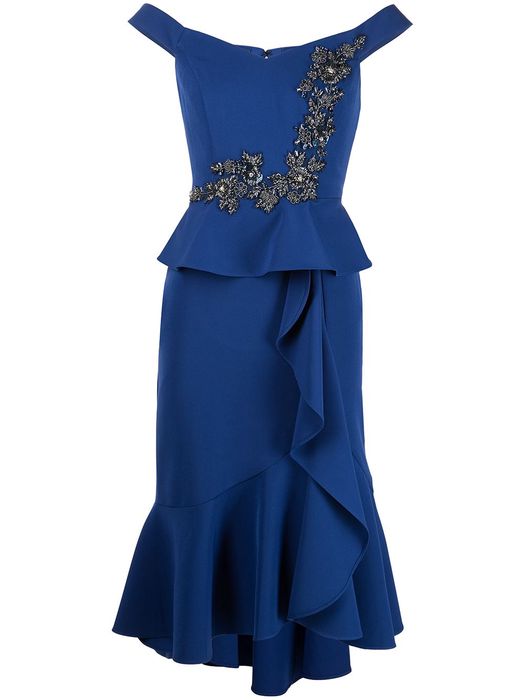 Aidan Mattox gem-embellished off-shoulder gown - Blue