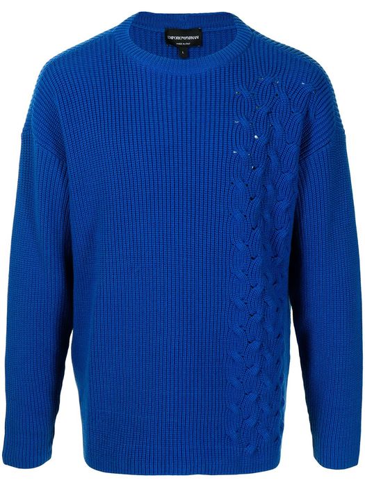 Emporio Armani asymmetric cable-knit jumper - Blue