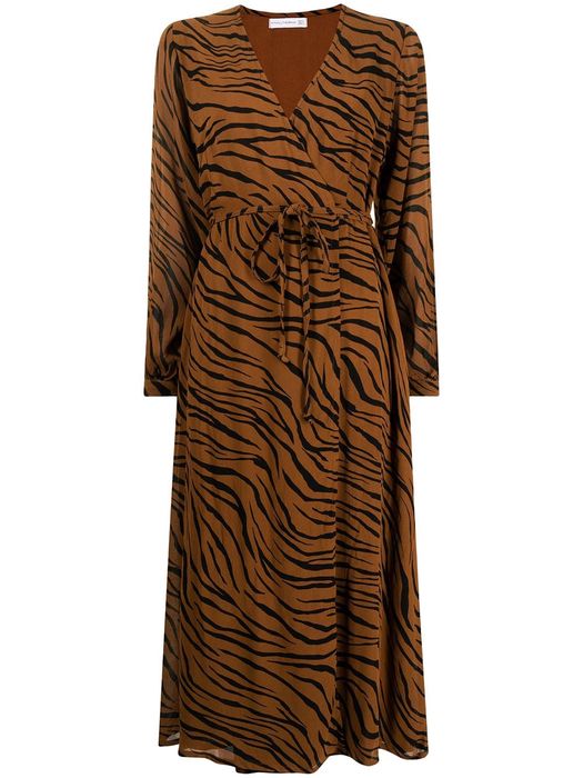 Faithfull the Brand Florian tiger-print wrap dress - Brown
