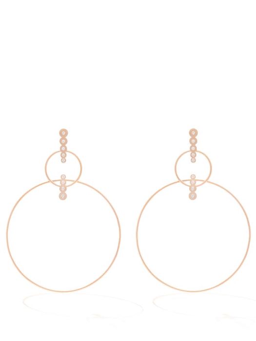 Diane Kordas - Double Hoop Diamond & 18kt Rose Gold Earrings - Womens - Rose Gold