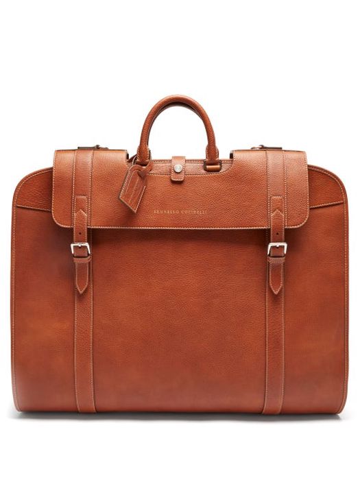 Brunello Cucinelli - Grained-leather Garment Bag - Mens - Brown