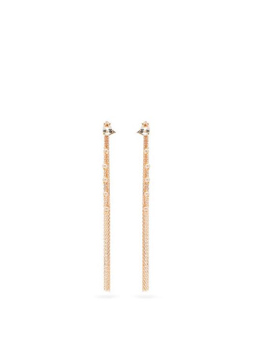 Mizuki - Diamond, Topaz & 14kt Gold Fringe Earrings - Womens - Pearl