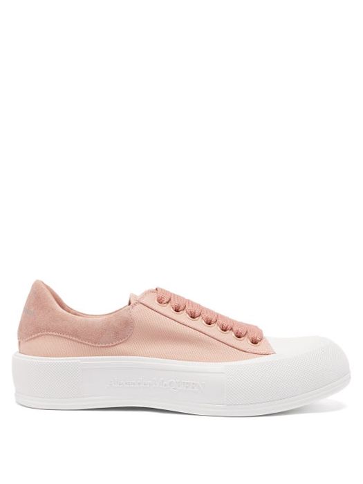 Alexander Mcqueen - Deck Canvas And Suede Trainers - Womens - Light Pink
