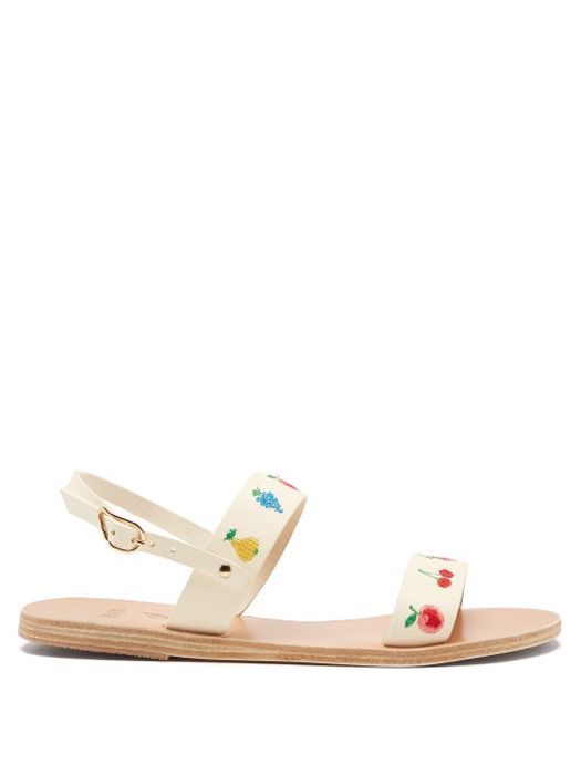 Ancient Greek Sandals - X HVN Clio Fruit-embroidered Leather Sandals - Womens - White Multi