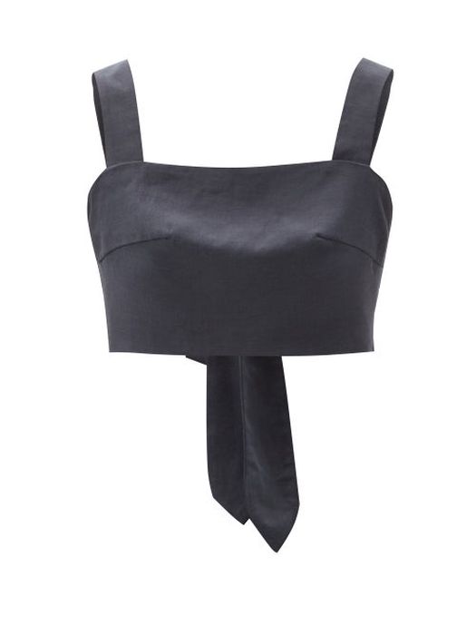 Casa Raki - Luli Tie-back Organic-linen Cropped Top - Womens - Black