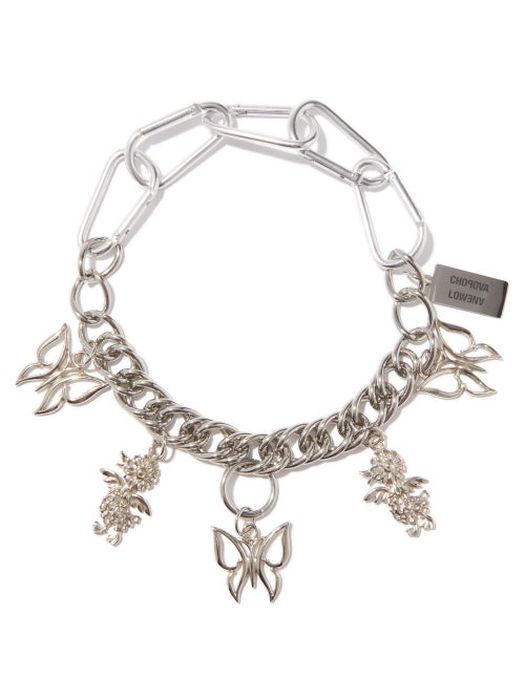 Chopova Lowena - Butterfly And Duck Charm Stainless-steel Necklace - Womens - Silver