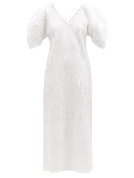 Mara Hoffman - Gracen Ruched Puffed-sleeve Midi Dress - Womens - White