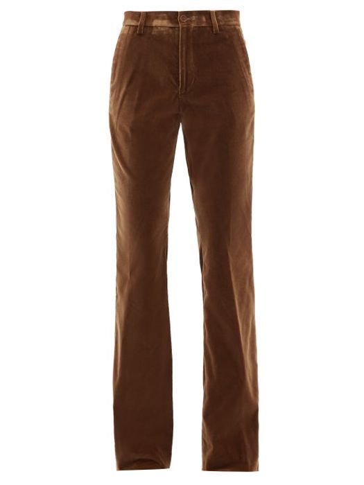 Etro - Oakland Cotton-blend Velvet Flared Trousers - Womens - Brown