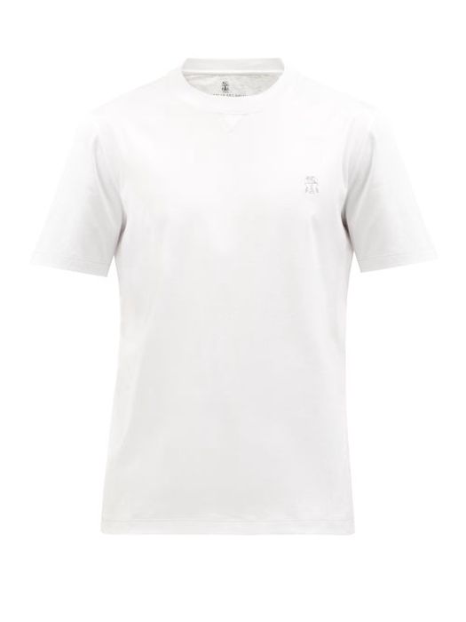 Brunello Cucinelli - Logo-embroidered Cotton-jersey T-shirt - Mens - White